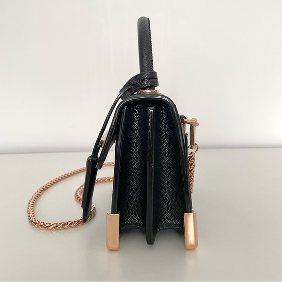 Aldo Women's Micro Mini Black Top Handle Crossbody Bag Rose Gold Chain Strap - Picture 8 of 14